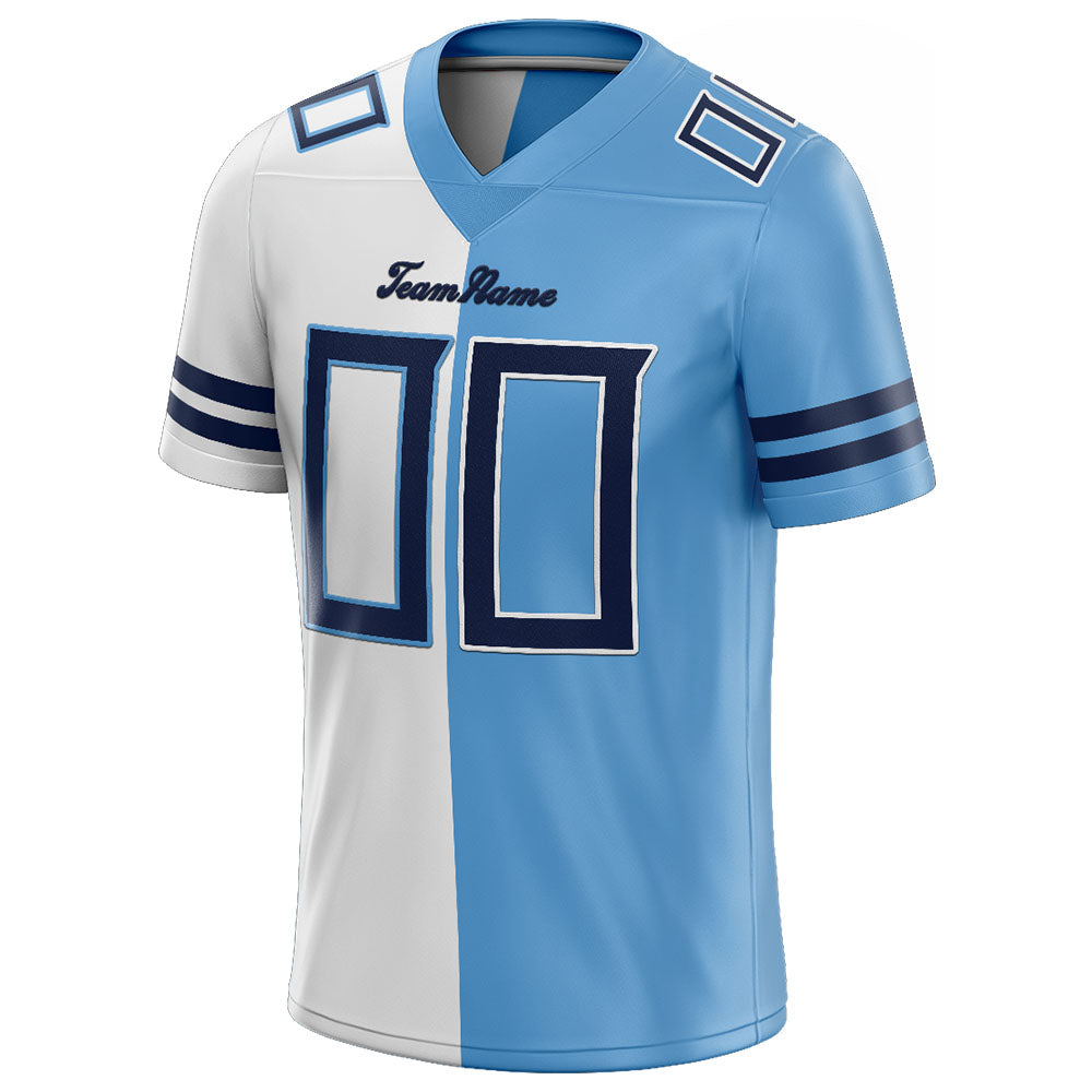 custom authentic split fashion football jersey light blue-white-navy mesh
