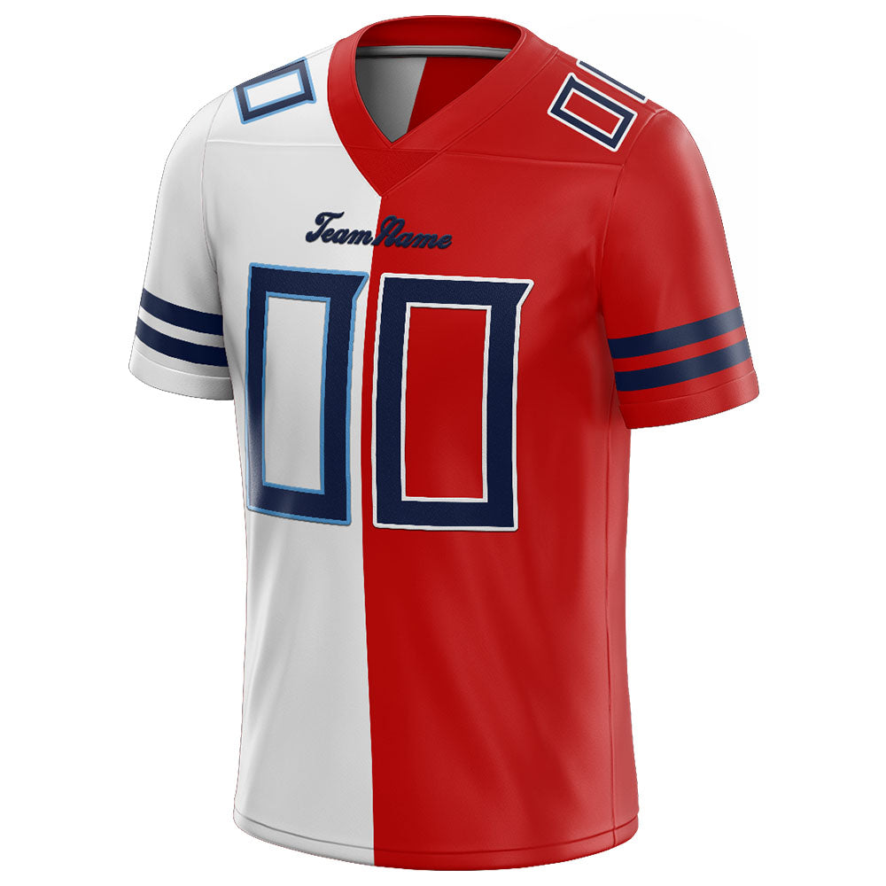 custom authentic split fashion football jersey red-white-navy mesh