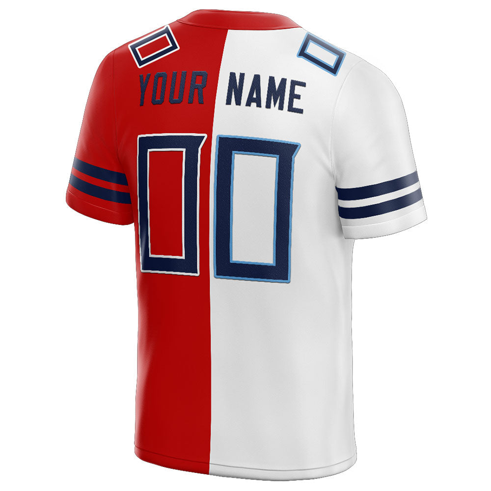 custom authentic split fashion football jersey red-white-navy mesh