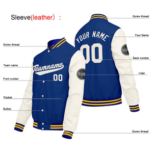 Chaquetas universitarias personalizadas en azul crema y blanco para hombres & mujeres y jóvenes & Chaquetas Letterman personalizadas