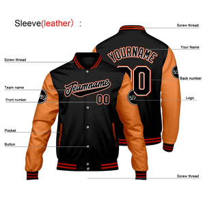 Chaquetas universitarias personalizadas negras y naranjas para hombres & mujeres y jóvenes & Chaquetas Letterman personalizadas