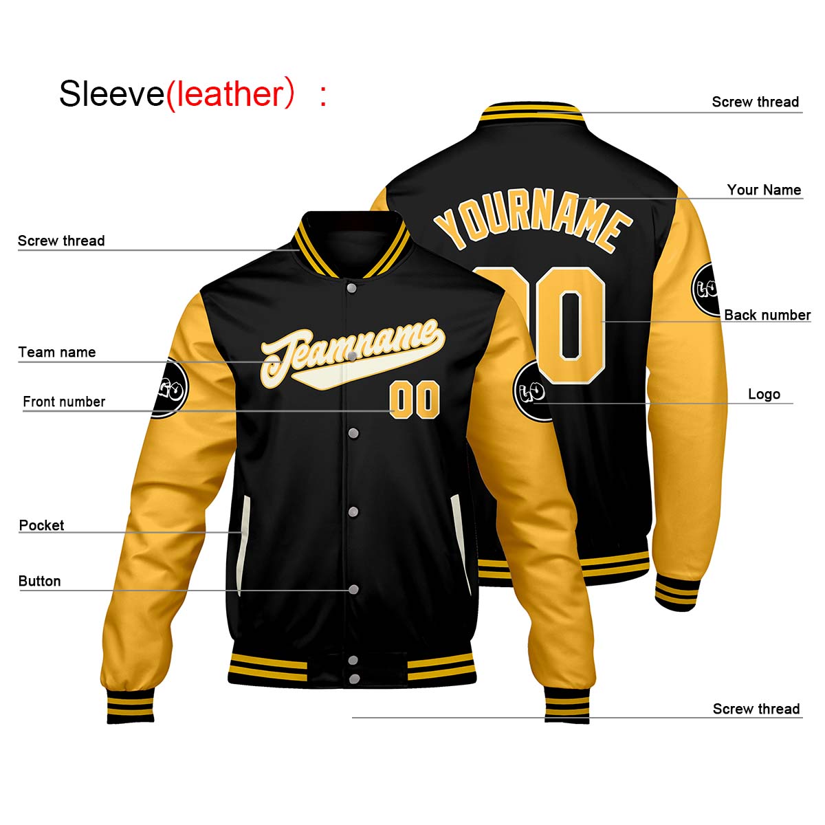 Chaquetas universitarias personalizadas negras y amarillas para hombres & mujeres y jóvenes & Chaquetas Letterman personalizadas