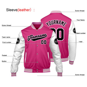 Chaquetas universitarias personalizadas en rosa y blanco para hombres & mujeres y jóvenes & Chaquetas Letterman personalizadas