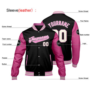 Chaquetas universitarias personalizadas en negro y rosa para hombres & mujeres y jóvenes & Chaquetas Letterman personalizadas