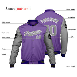 Chaquetas universitarias personalizadas de color morado y gris claro para hombres & mujeres y jóvenes & Chaquetas Letterman personalizadas