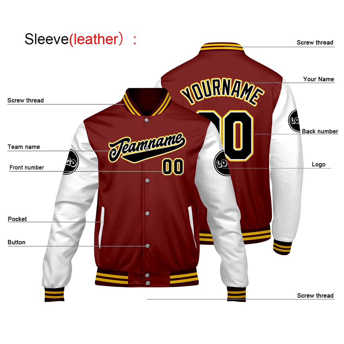 Chaquetas universitarias rojas y blancas personalizadas para hombres & mujeres y jóvenes & Chaquetas Letterman personalizadas