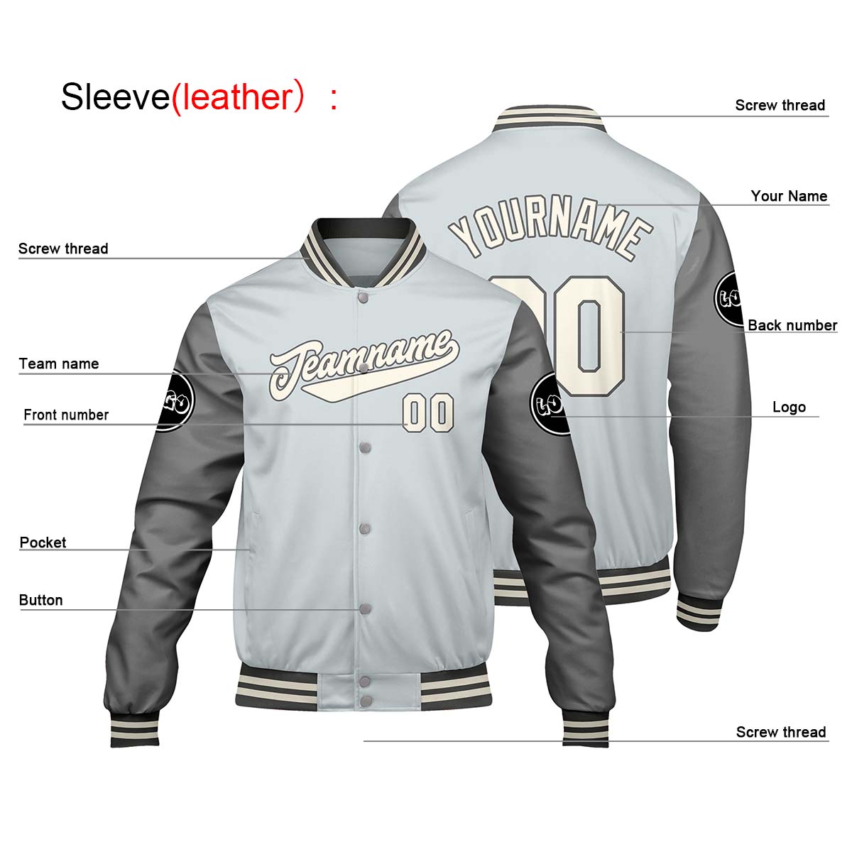 Chaquetas universitarias grises personalizadas para hombres & mujeres y jóvenes & Chaquetas Letterman personalizadas
