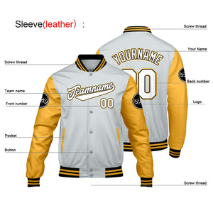 Chaquetas universitarias personalizadas en gris claro y amarillo para hombres & mujeres y jóvenes & Chaquetas tipo Letterman personalizadas