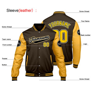 Chaquetas universitarias personalizadas en color marrón y amarillo para hombres & mujeres y jóvenes & Chaquetas tipo Letterman personalizadas