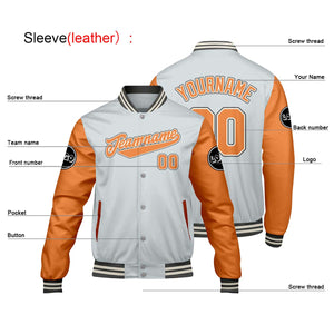 Chaquetas universitarias personalizadas de color gris claro y naranja para hombres & mujeres y jóvenes & Chaquetas Letterman personalizadas