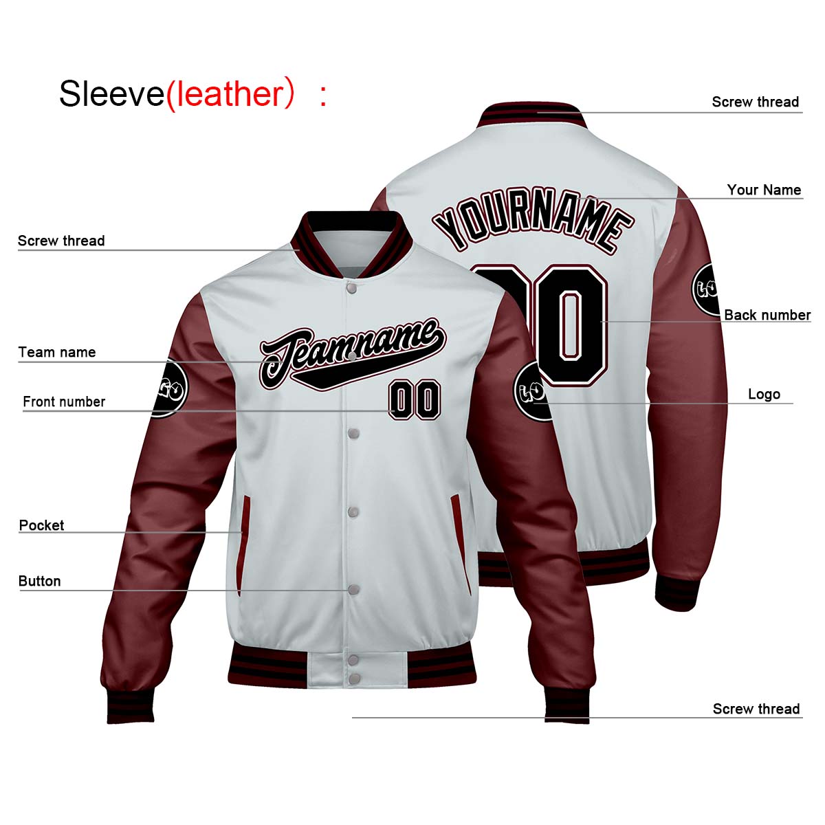 Chaquetas universitarias personalizadas en gris claro y rojo para hombres & mujeres y jóvenes & Chaquetas Letterman personalizadas
