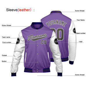 Chaquetas universitarias personalizadas en color morado y blanco para hombres & mujeres y jóvenes & Chaquetas tipo Letterman personalizadas
