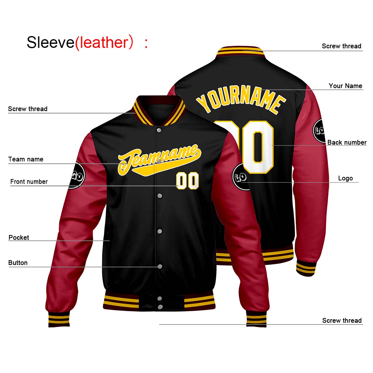 Chaquetas universitarias personalizadas negras y rojas para hombres & mujeres y jóvenes & Chaquetas Letterman personalizadas
