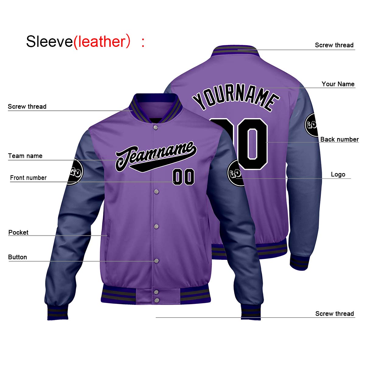 Chaquetas universitarias moradas personalizadas para hombres & mujeres y jóvenes & Chaquetas Letterman personalizadas