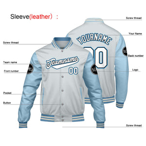 Chaquetas universitarias personalizadas de color gris claro y azul para hombres & mujeres y jóvenes & Chaquetas Letterman personalizadas