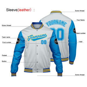 Chaquetas universitarias personalizadas en gris y azul para hombres & mujeres y jóvenes & Chaquetas Letterman personalizadas