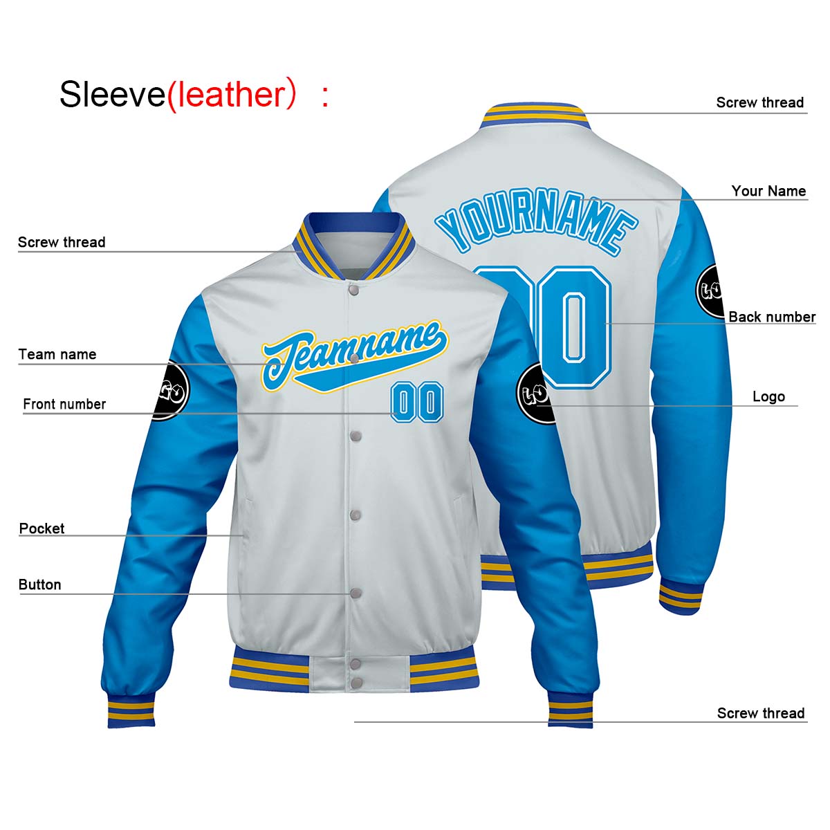 Chaquetas universitarias personalizadas en gris y azul para hombres & mujeres y jóvenes & Chaquetas Letterman personalizadas
