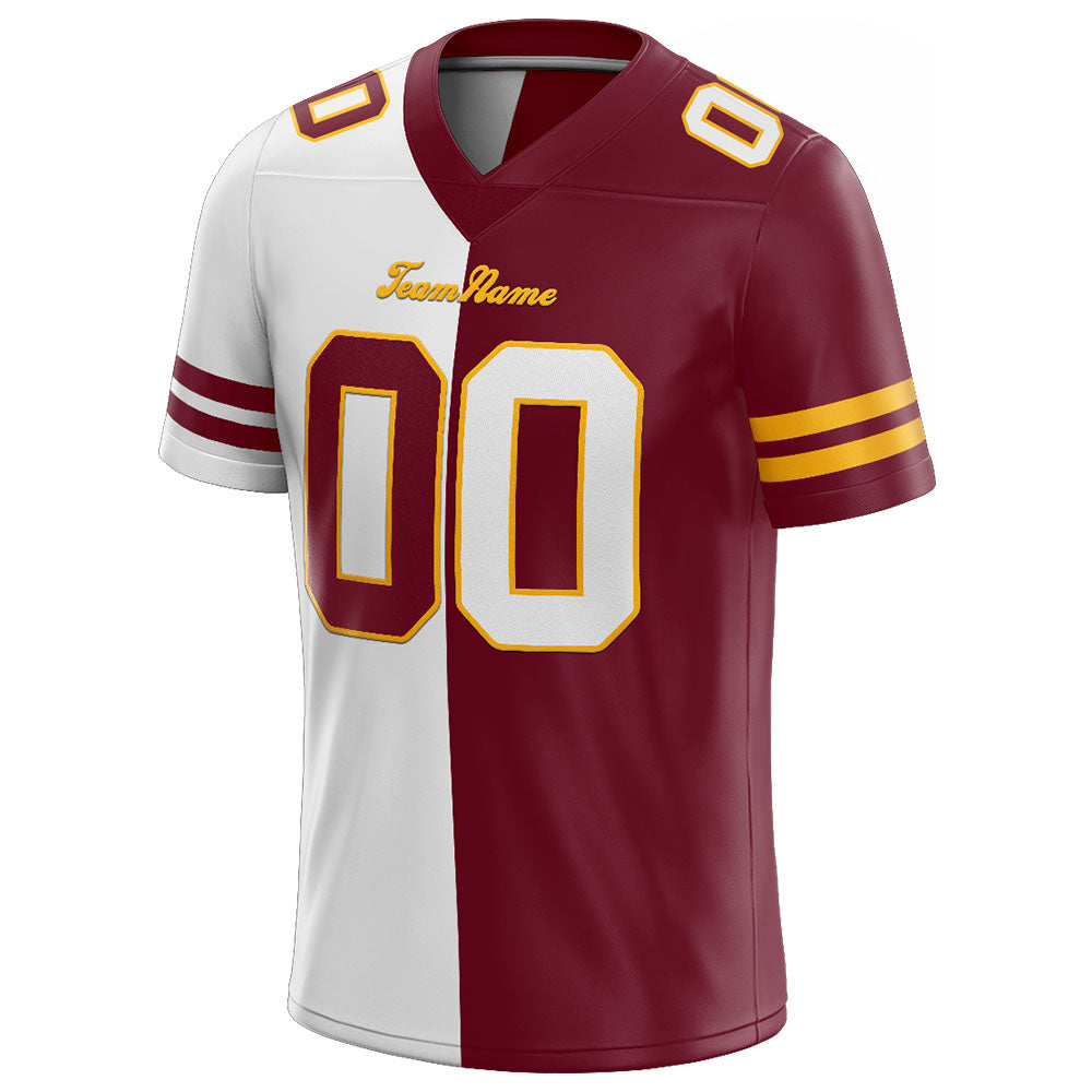 custom authentic split fashion football jersey burgundy-white-yellow mesh