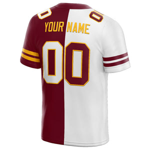 custom authentic split fashion football jersey burgundy-white-yellow mesh