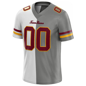 custom authentic split fashion football jersey gray-white-burgundy mesh