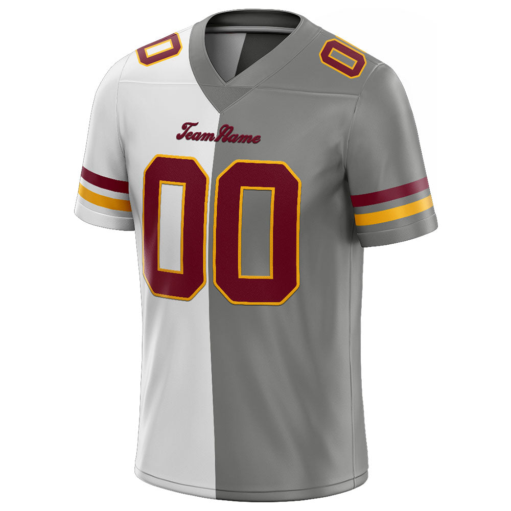 custom authentic split fashion football jersey gray-white-burgundy mesh