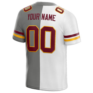 custom authentic split fashion football jersey gray-white-burgundy mesh