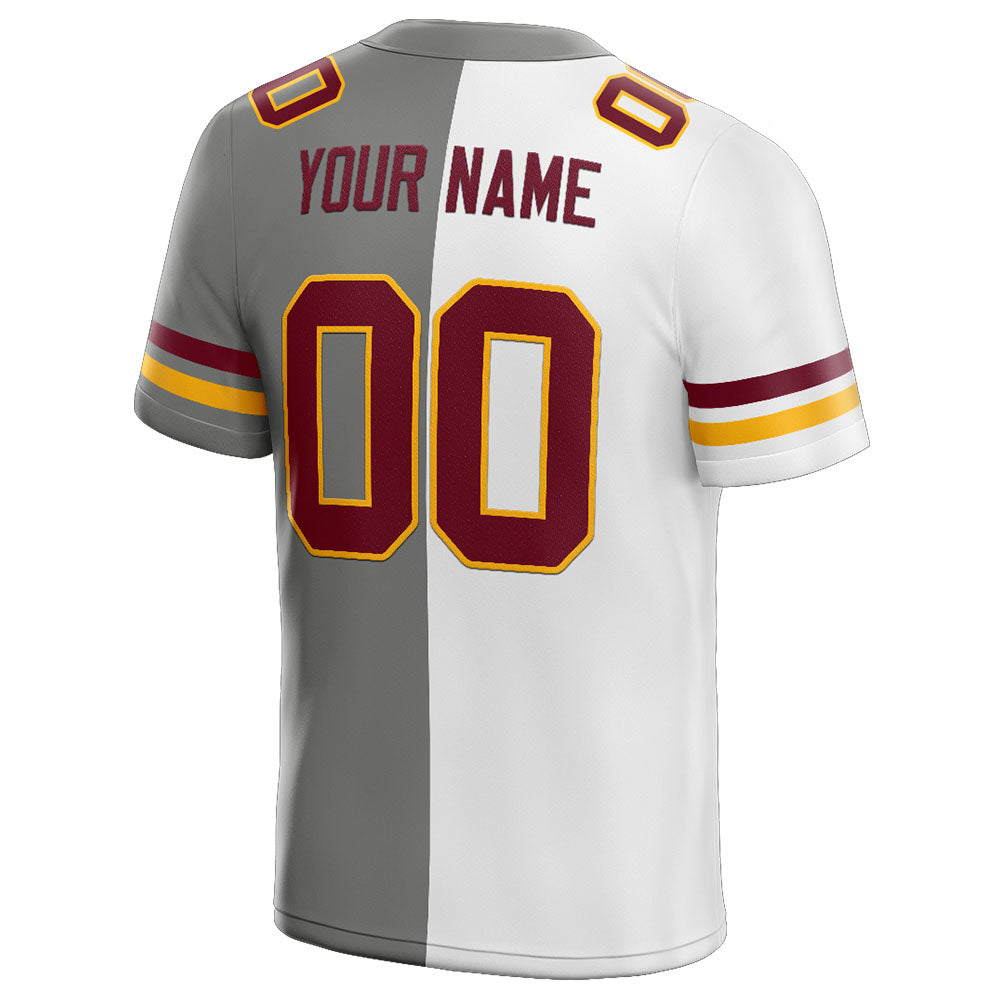 custom authentic split fashion football jersey gray-white-burgundy mesh