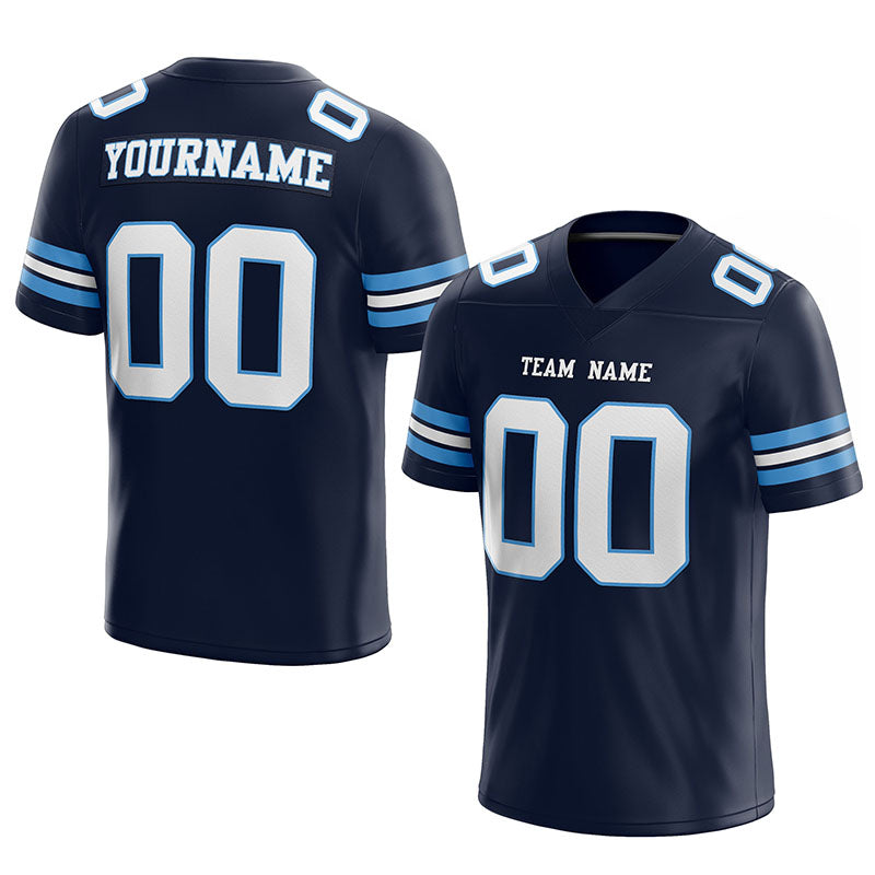customized authentic football jersey navy white -powder blue mesh