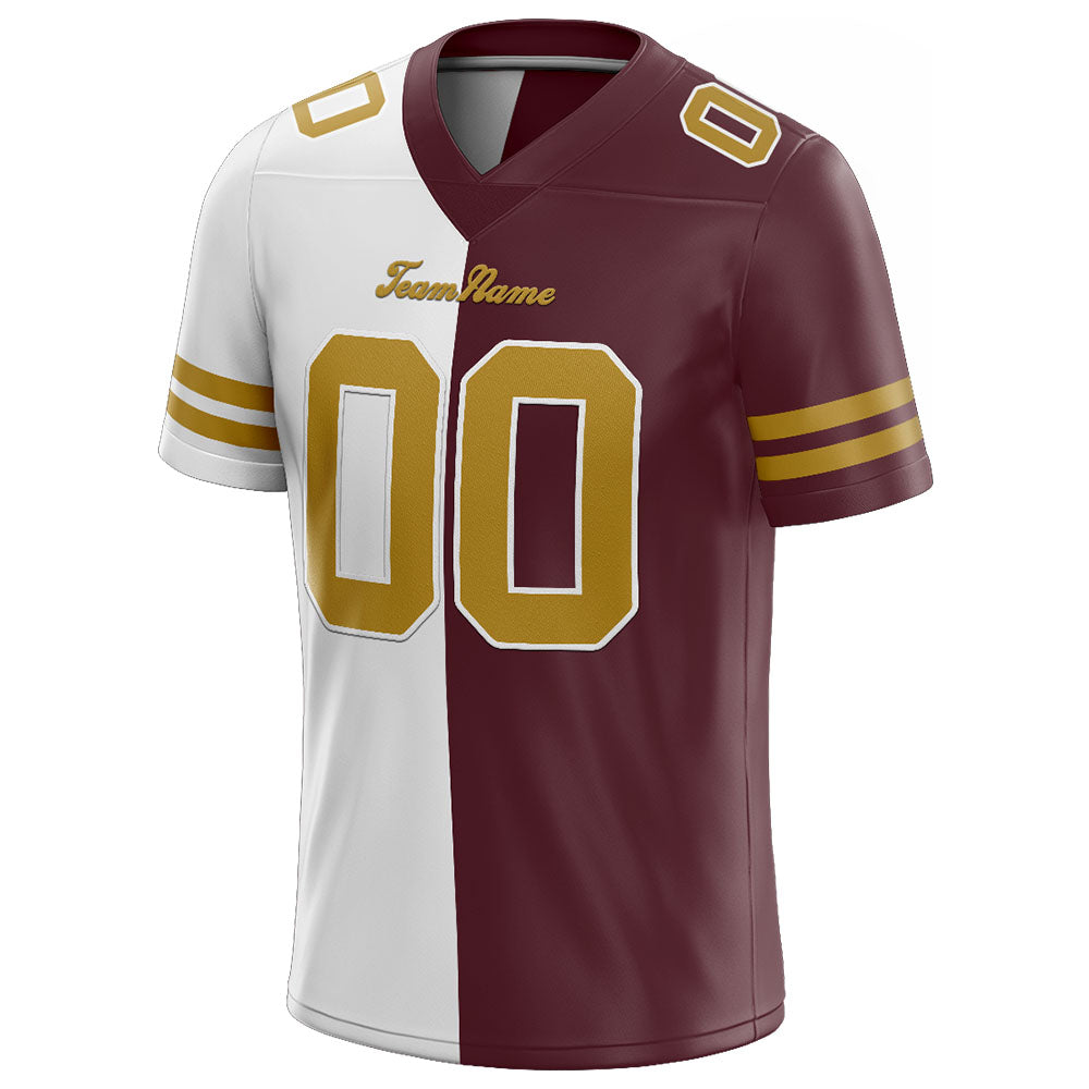 custom authentic split fashion football jersey burgundy-white-gold mesh