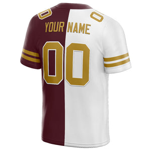 custom authentic split fashion football jersey burgundy-white-gold mesh