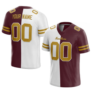 custom authentic split fashion football jersey burgundy-white-gold mesh