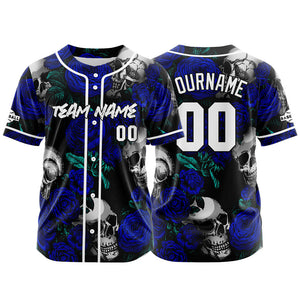 Camiseta de béisbol personalizada para hombres mujeres ni?os y jóvenes equipos con bordados y estampado de calaveras rosas y azul marino