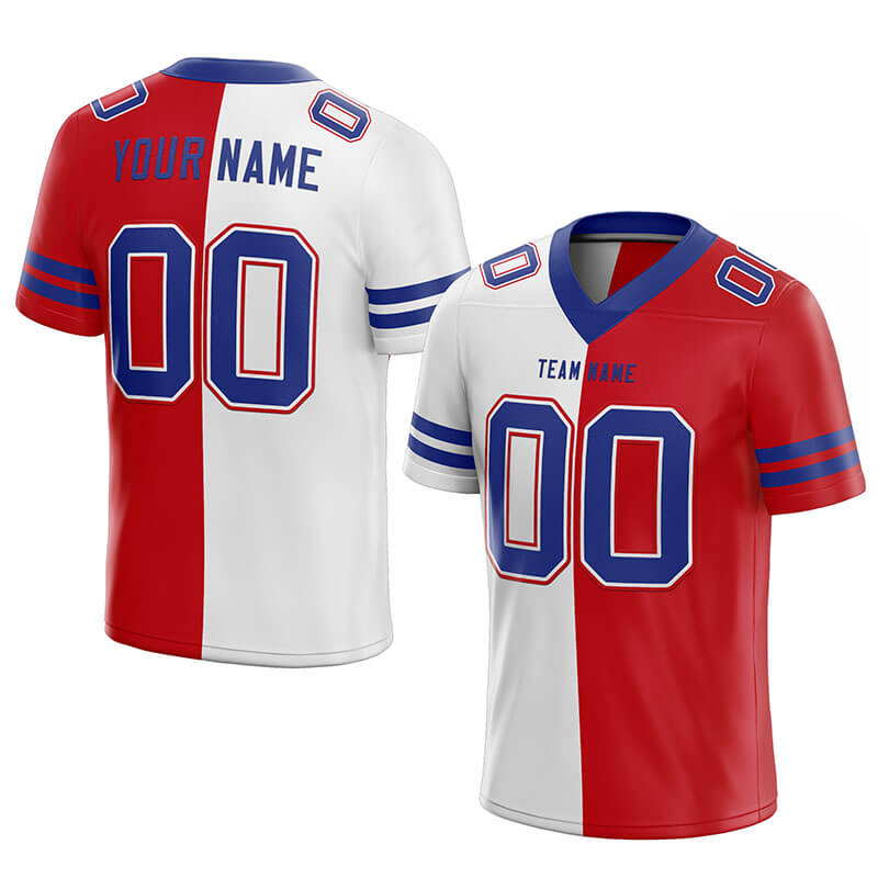 custom authentic split fashion football jersey red-white-royal mesh