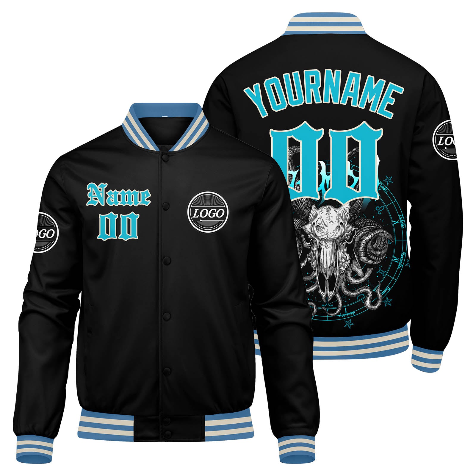 Chaqueta universitaria personalizada estilo Letterman para hombres-mujeres y jóvenes-color azul claro
