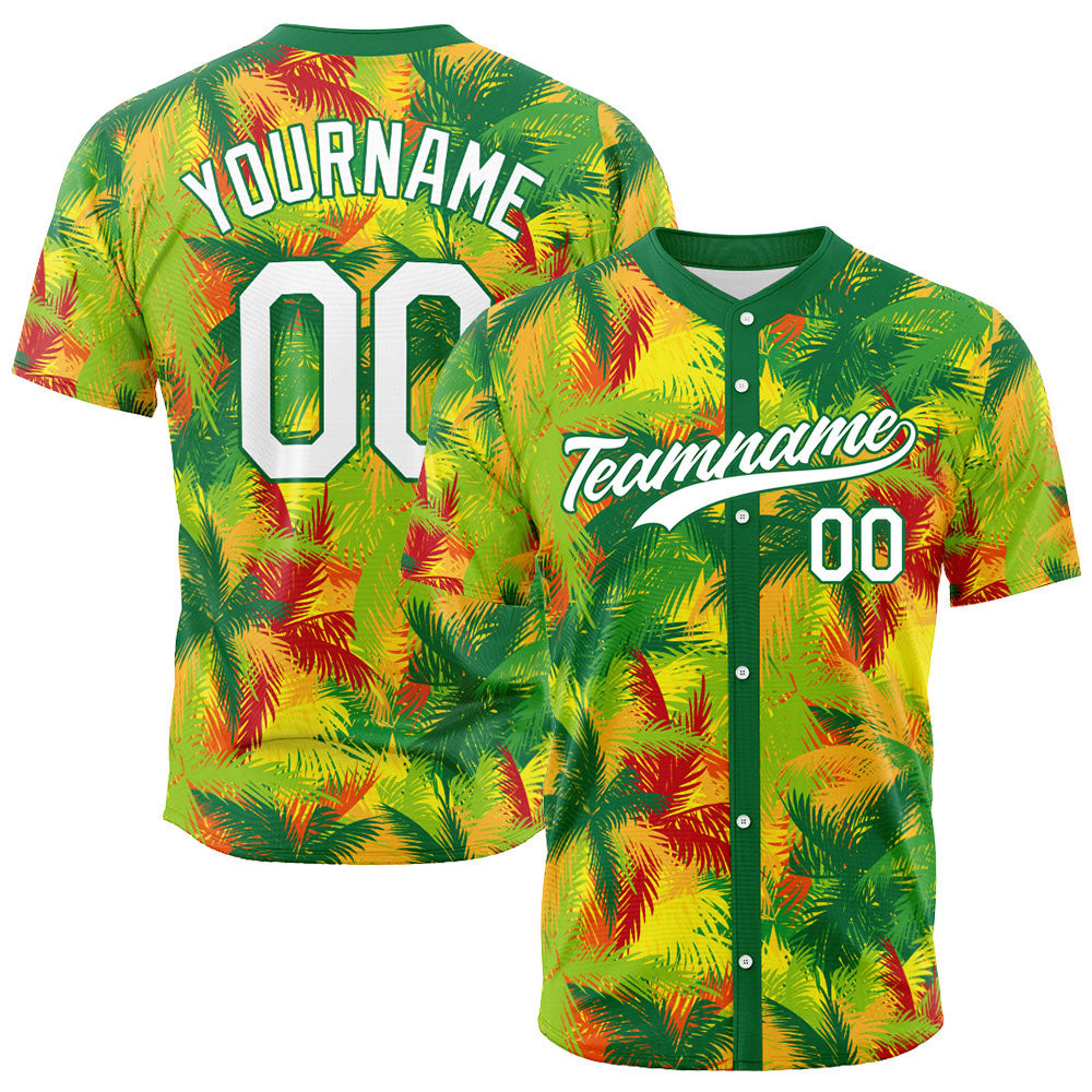 Dise?o personalizado de camiseta de béisbol con estampado completo de palmeras tropicales
