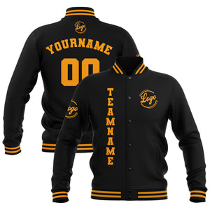 Chaquetas universitarias impermeables negras y amarillas personalizadas con nombre-número y logotipo bordados a medida