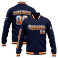 Chaqueta universitaria personalizada estilo Letterman para hombres-mujeres y jóvenes-color azul marino y naranja