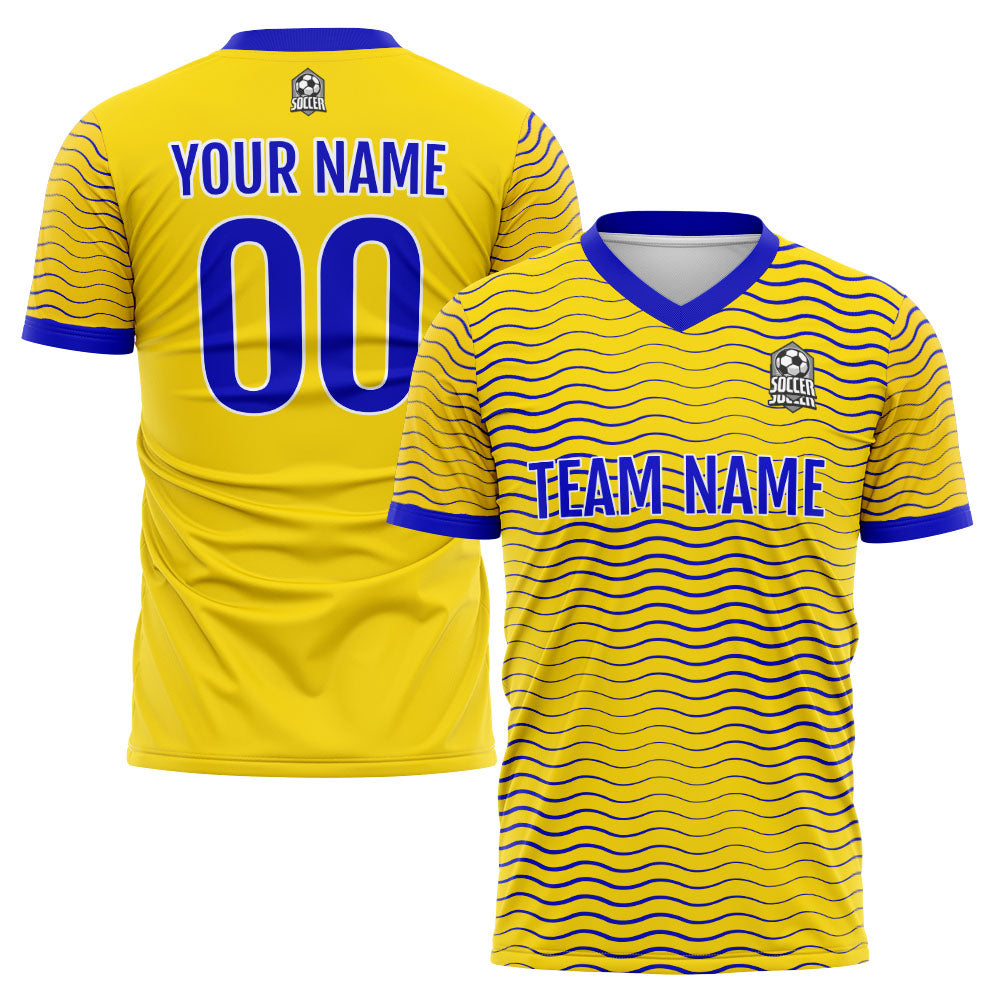 Uniforme de fútbol personalizado para niños y adultos & conjunto personalizado & camiseta amarilla y azul marino