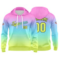 Sudadera con capucha personalizada con degradado para hombre-mujer-niña o niño Estampa tu logotipo-nombre o número en rosa-azul o amarillo