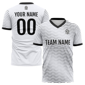 Uniforme de fútbol personalizado para niños y adultos & conjunto personalizado & camiseta blanca y negra con estampado de ondas