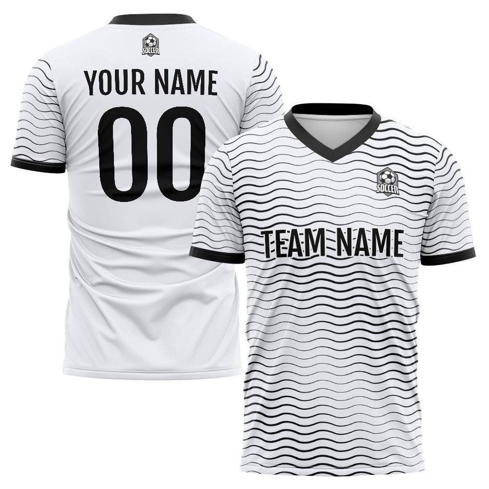 Uniforme de fútbol personalizado para niños y adultos & conjunto personalizado & camiseta blanca y negra con estampado de ondas