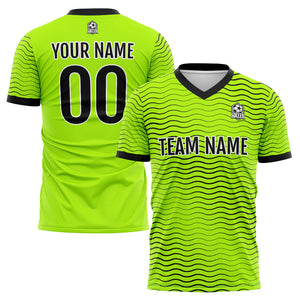 Uniforme de fútbol personalizado para niños y adultos & conjunto personalizado & camiseta verde neón y negra con ondas