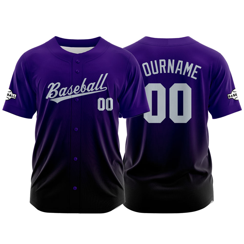 Camiseta de béisbol con dise?o personalizado estampado en negro y morado