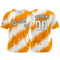 Camiseta de béisbol con dise?o personalizado estampado completo color naranja y blanco