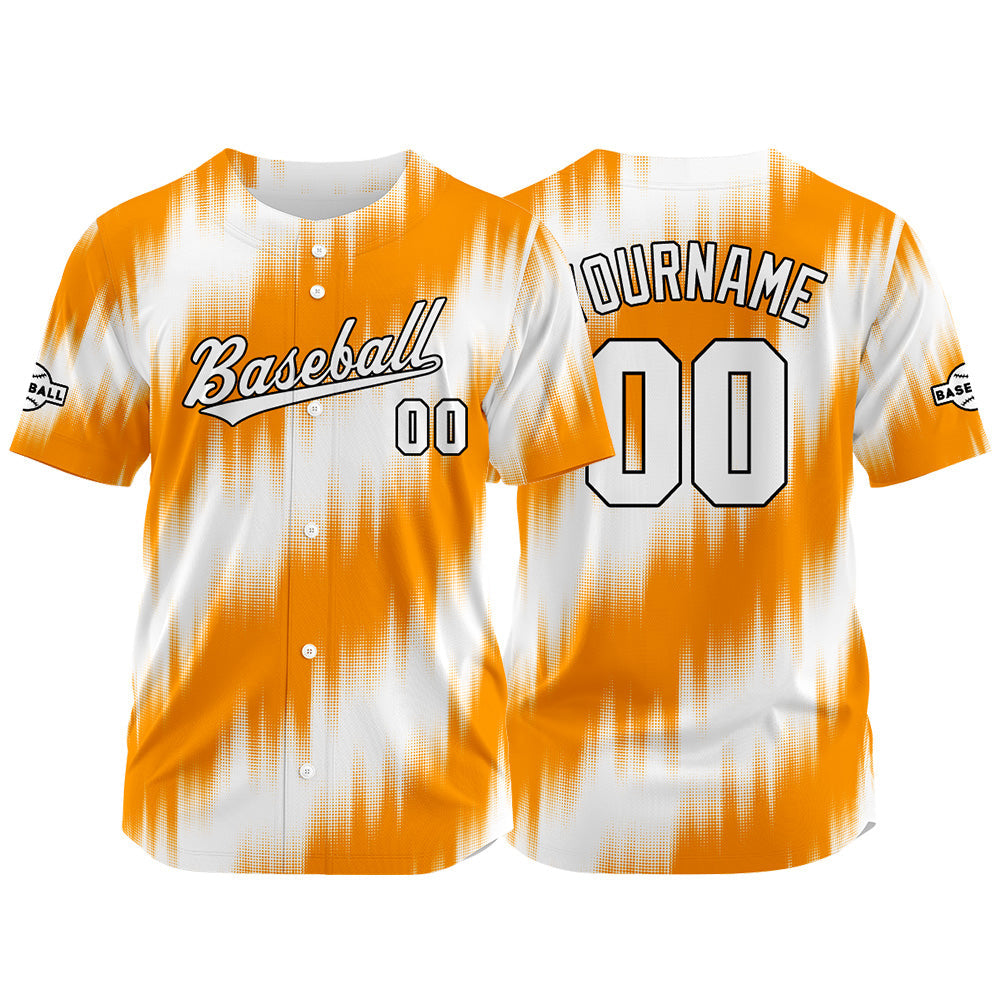 Camiseta de béisbol con dise?o personalizado estampado completo color naranja y blanco