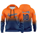 Sudadera con capucha personalizada con degradado para hombre-mujer-niña o niño Estampa tu logotipo-nombre o número Color naranja y azul marino