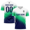 Conjunto personalizado de uniforme de fútbol para niños y adultos: camiseta azul marino & verde y blanca