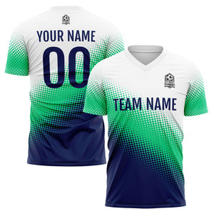 Conjunto personalizado de uniforme de fútbol para niños y adultos: camiseta azul marino & verde y blanca