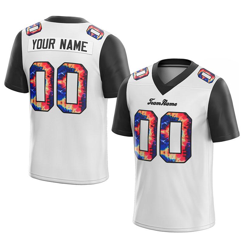 customized authentic tie dye football jersey white black mesh