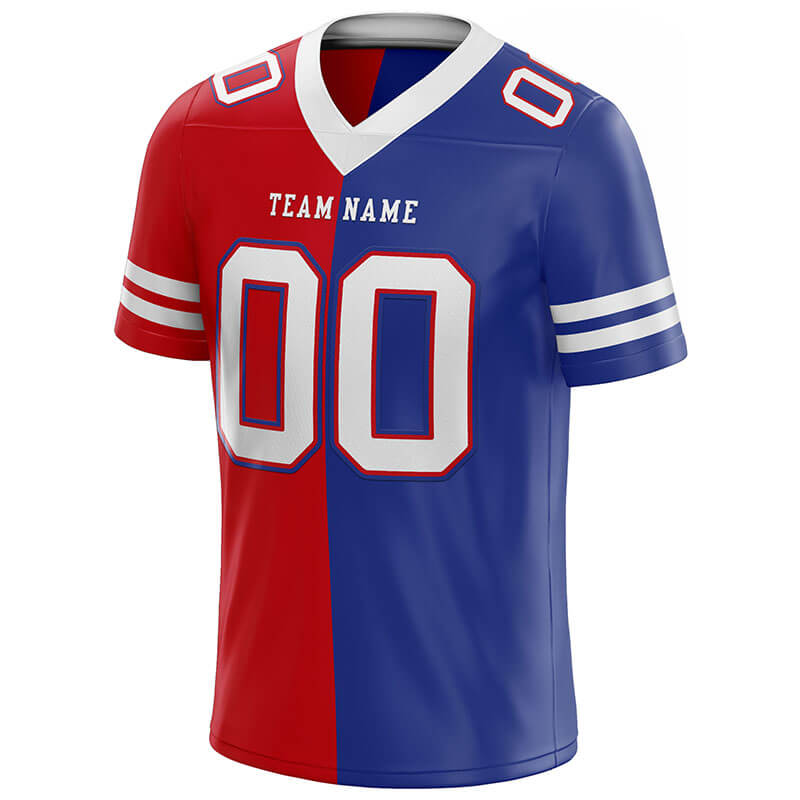 custom authentic split fashion football jersey red-white-royal mesh